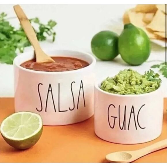 Set of 2 RAE DUNN Ivory Guacamole Guac Salsa Ceramic Serving Bowls Taco Night - Picture 1 of 13